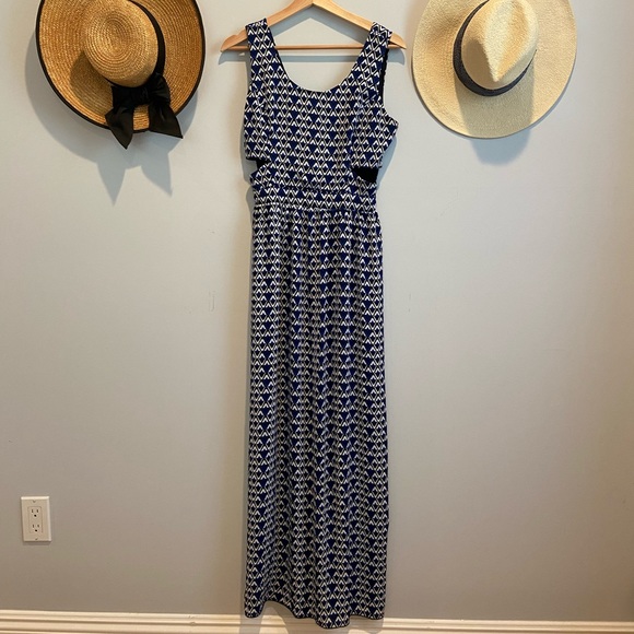 Chevron Blue/White/Black Maxi Dress (M) - Picture 1 of 3